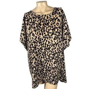 Halogen Leopard Print Boxy Short Sleeve Blouse Tan Black Size 3X
